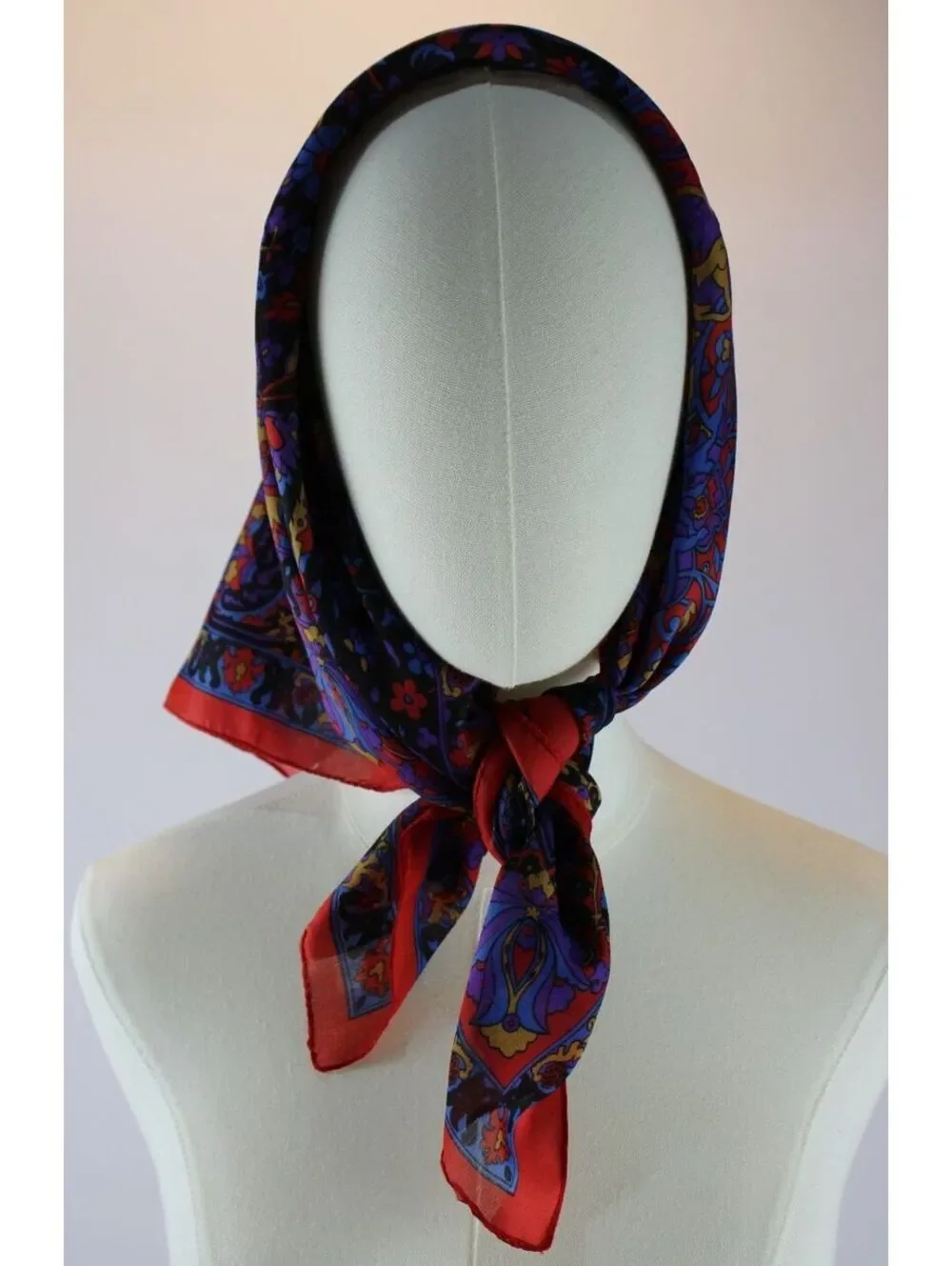 Vintage Silken Polyester Scarf by Berkshire Made in Italy Paisley Floral Red